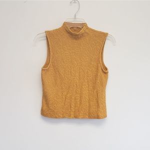 Vintage Mustard Cropped Sleeveless Mock Turtleneck Top